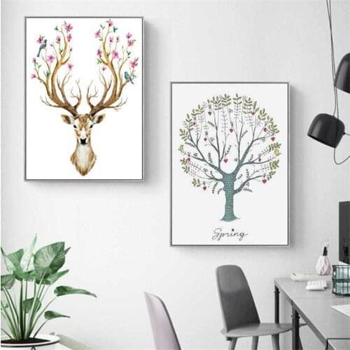 Needlework DIY Cartoon Printed Canvas Cross Stitch Sets For Embroidery Animals Elk11CT Full Embroidery Tree Home Decoration New