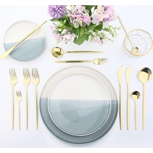JANKNG 24Pcs Gold Stainless Steel Cutlery Set Tableware Dinnerware Kitchen Dinner Safe Flatware Set Party Forks Knives Spoon Set