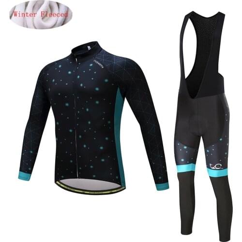New Team Thermal Fleece Cycling Jersey Winter Kit Bicycle Clothing Bike Warm Jacket Ropa Ciclismo Bib Pants Clothes Set