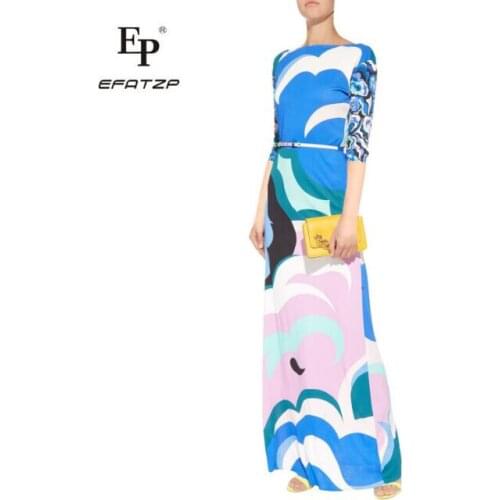 EFATZP New Autumn fashion lady high quality stretch knit slim 3/4 Sleeve extended beach dress