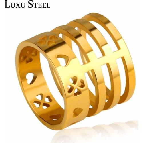 LUXUSTEEL Brand New Hollow Out Heart Rings Stainless Steel Female Engagement Rings Party Wholesale Wedding Daily Wear Wholesale