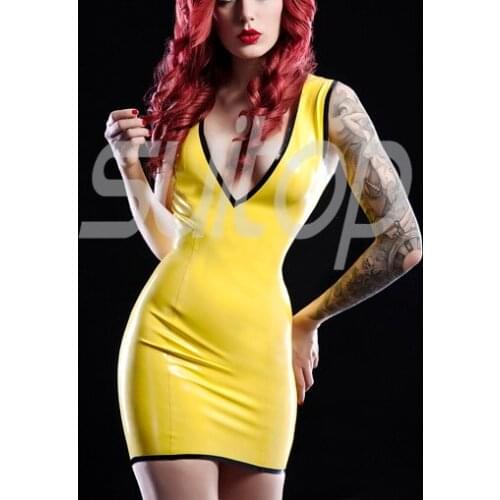 New Latex Rubber mini dresses Suitop(in high quanlity level yellow latex)