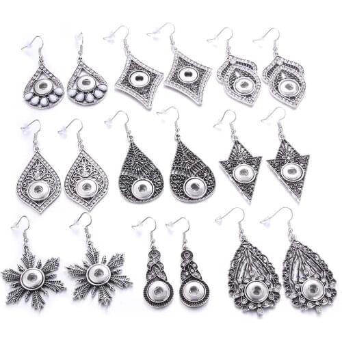 Wholesale 12mm Snaps Earrings Snap Button Earrings12mm Snaps buttons Jewelry women Ear hook style Earring vintage boho style