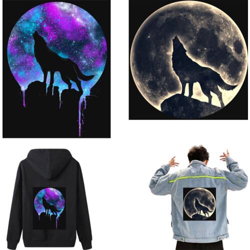 Cool Wolf Iron Patches For Clothes Heat Transfer Vinyl DIY Applique T-Shirt Jacket Patches Animal Thermal Sticker Strips Clothes