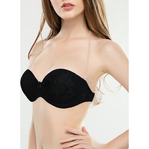 YANDW Sexy Wedding Bride Embroidery Floral Push Up Bra Invisible Strapless Halter Clear Back Bras Size 32 34 36 38 40 A B C D