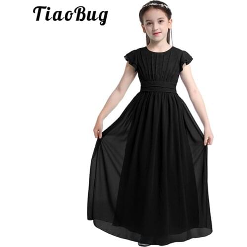 Flower Girls Chiffon Flutter Sleeves Princess Pageant Wedding Bridesmaid Birthday Party Girls Long Princess Formal Summer Dress