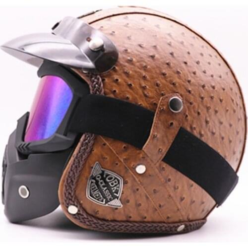 PU Leather Helmets Goggles Helmet Professional Mountain Racing Helmet Ciclismo Men Women Bicycle IN-MOLD Safely Cap for harley