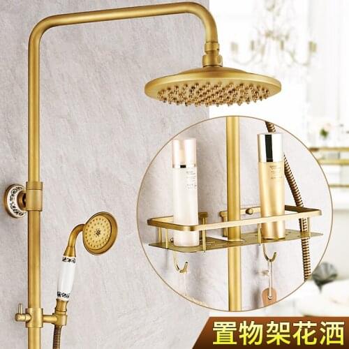 Bathroom Retro antique copper Brass Shower Set Wall Mounted Phone Ceramic Handheld Mixer Tap Faucet 3-functions Mixer Valve