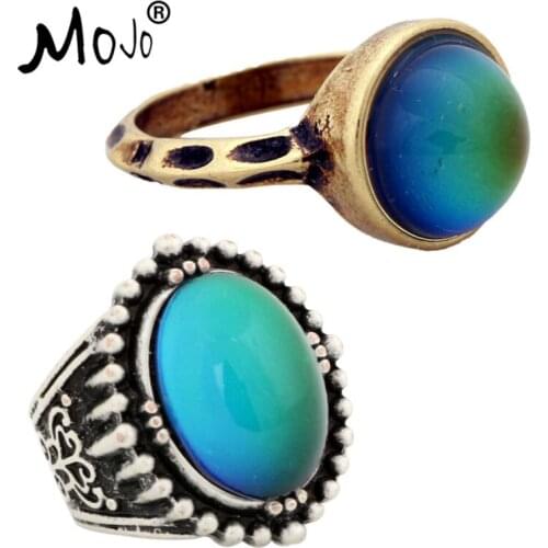 2PCS Vintage Bohemia Retro Color Change Mood Ring Emotion Feeling Changeable Ring Temperature Control Ring for Women RG002-015