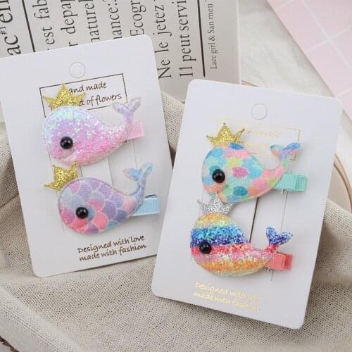 New glitter fish scale cloth small elephant girl baby duckbill clip children rainbow color hair clip cartoon headdress