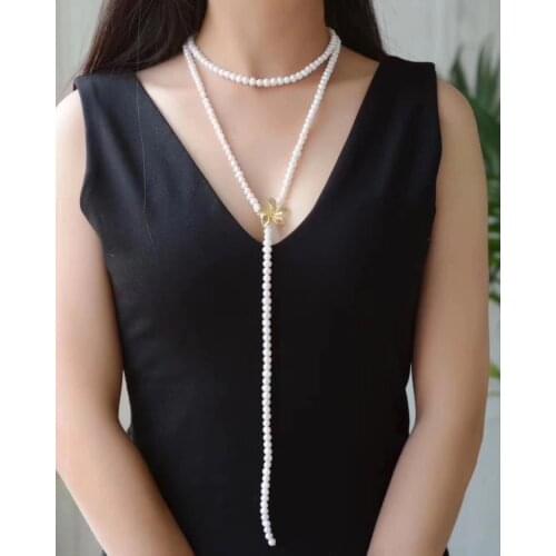 Freshwater pearl white near round 6-7mm long necklace 45inch wholesale beads nature FPPJ woman 2018