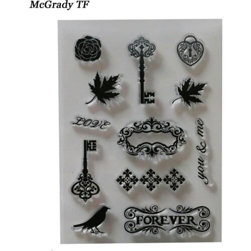Scrapbook DIY Photo Album Cards Transparent Acrylic Rubber Clear Stamps Sheet Key Love Tools Decoration Supplies Card Making