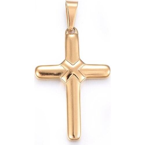 PandaHall 10pc 304 Stainless Steel Cross Metal Charm Small Religious Prayer Pendants for Necklace DIY High-Quality 27x17.5x2.5m
