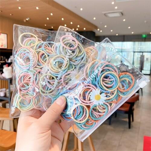 100pcs/set Girls Candy Color Hair Bands Girls Hair Accessories Elastic Rubber Band Hair Band Children Ponytail Holder Bands