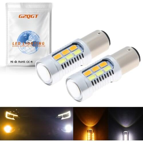 2Pcs T25 3157 1157 7443 LED Bulb Car Turn Signal Brake Dual Color Light 22SMD 2835LED Auto Driving Turning Lamp 12V White Yellow