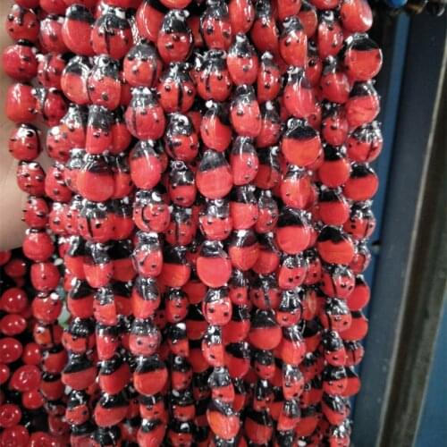 20pcs/lot Animal Shape Lampwork Beads 10x14mm Coccinella Septempunctata Handmade Lampwork Glazed Beads DIY Jewelry Material