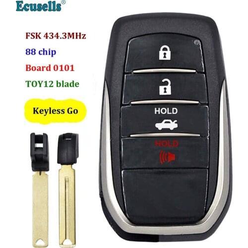 3+1 Button Keyless-Go Remote Key FSK434.4 MHz Board 0101 88 CHIP for Toyota TOY12