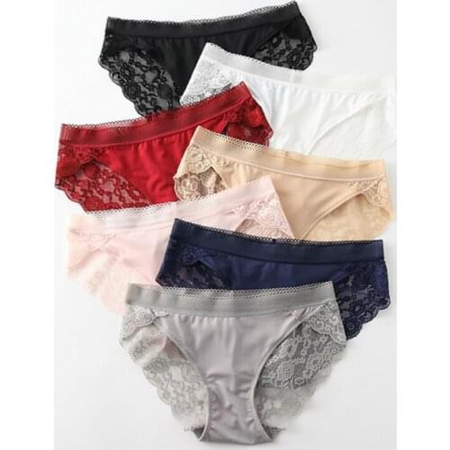 4PCS/Set Underwear For Women Cotton Panties Seamless Transparent Lace Mesh Floral Lingerie Underpants Plus Size High Quality XXL