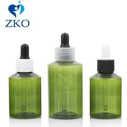 5pcs 50ml/100ml High-quality Green Plastic Bottle Glass Dropper-tip Bottle Reusable Empty Essential Oil Liquid Comstics Bottles