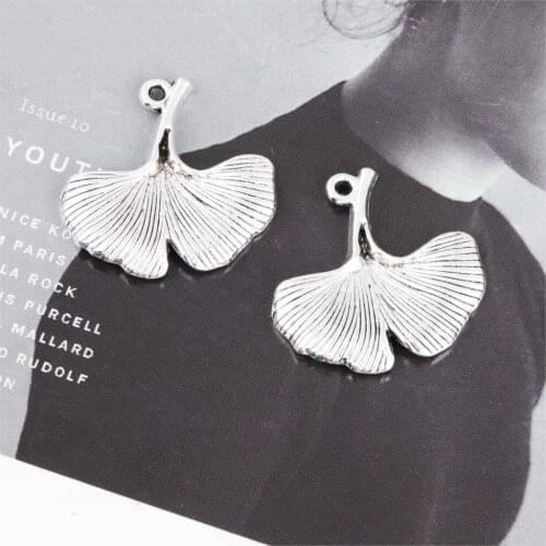 5Pcs Silver Color Ginkgo Leaves Charms Metal Tree Pendant Diy Bracelet Necklaces Component Jewelry Wholesale 25X24mm A3290