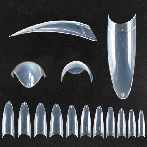 550pcs Natural Color Fake Nails Arc Tips Almond C Shape 11 Sizes Pointed Armour Half Cover Polish Manicure ACRYLIC False Nail8-2