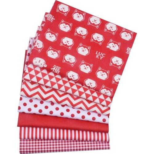 7pcs/Lot,50x40cm Red Dot Plaid Series Printed Cotton Fabric For Patchwork ,Sewing Quilting Fabrics Bundle,DIY Cloth