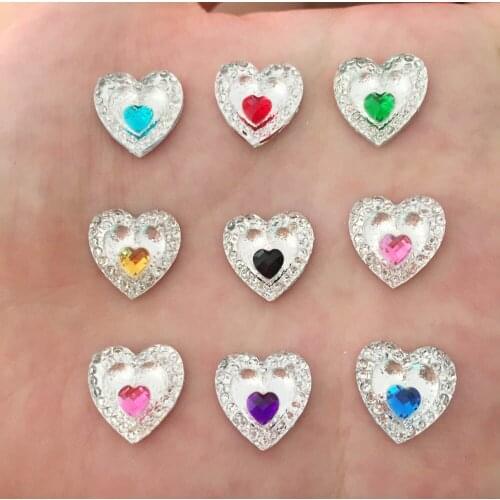 80PCS 12mm Resin heart colored peacock eye Flatback Rhinestone Ornaments DIY Wedding appliques buttons SD17*2