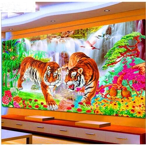 Diamond painting Two Tigers diamond embroidery full round square drill 5d diy mosaic puzzle 3d cross stitch landscape Animal X45