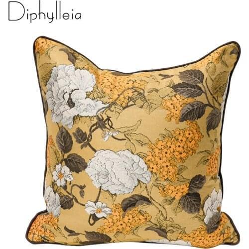 Diphylleia Botanical Cushion Cover Vintage American Style Flowers Jacquard Gold Throw Pillow Case For Farmhouse Sofa Couch