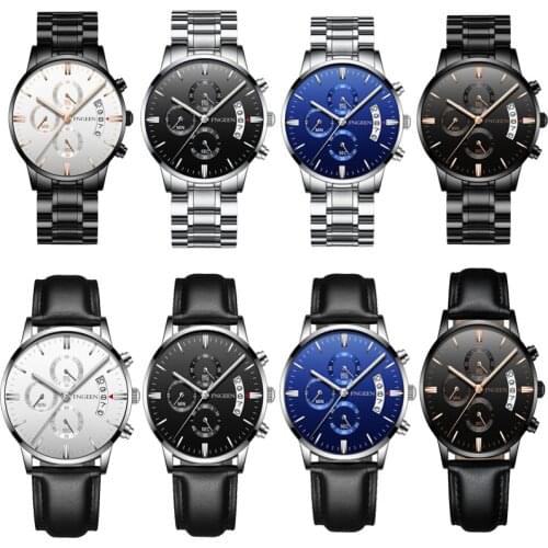 Genuine FNGEEN Watches Mens Student Sports Quartz Wristwatch Waterproof Fashion Trend Luminous Leather Strap Gentleman Watch