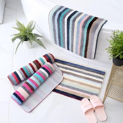 Home Bathroom Mat Non-slip Water Absorption Thicken Wear-resisting Rectangle Stripe Simple Kitchen Shower Room Fluffy Carpets
