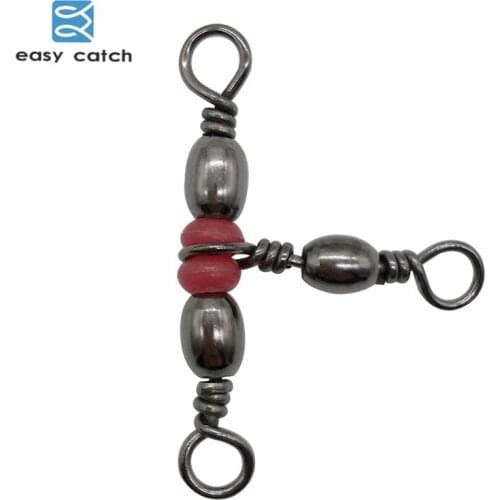 Easy Catch 10pcs 3 Way Barrel Fishing Swivel Brass Fishing Hook Line Triple Swivels Connector With Beads