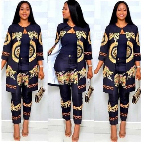 2021 Elegant African Sets Print Trousers Tops Pants Suits Dashiki Dress Bazin Robe Gowns Evening Party Traditional Hipster