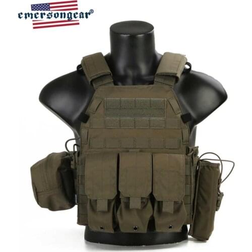 Emersongear LBT6094A Style Tactical Vest With 3 Pouches Airsoft Combat Molle Plate Carrier Range GreenEM7440