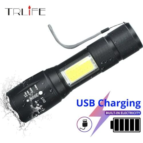 Upgrade Newest Design USB Charging Powerful Flashlight 10000Lus 4Modes T6 L2 LED Torch Zoom Tactical Torch With 2400mAh battery