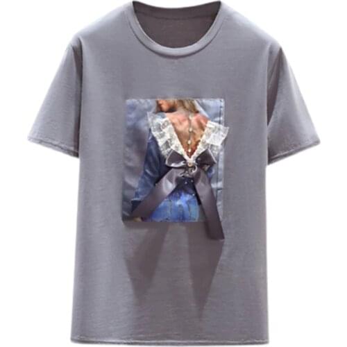 GGRIGHT Korea White T shirt Women Clothes O-Neck Summer Short Sleeve Appliques Vintage TShirt Tops Casual Black Tee Shirt Femme