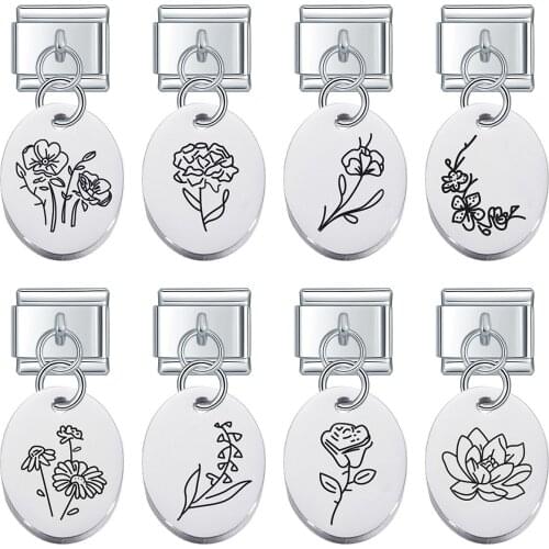 Hapiship 2021 Original Daisy Trend Laser Ellipse Flower Charm Links Fit 9mm Stainless Steel Bracelet Jewelry DIY Making DJ008