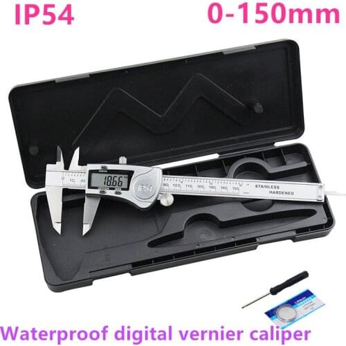 IP54 High Accuracy Electronic Waterproof Stainless Steel Digital Vernier Caliper 0-150 mm 6" accurate 0.01mm（No battery