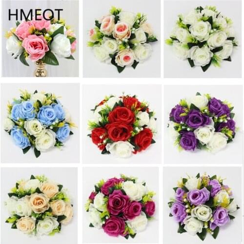 Cheap Artificial Flower Ball Plastic Green Mesh Base Silk Table Centerpieces For Wedding Decor Party Road Lead Flower Bouquets