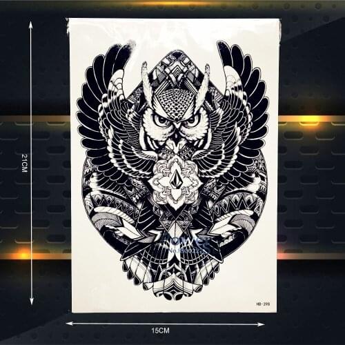 Creative Black Owl Flash Waterproof Tattoo Henna Totem Armband Wall Sticker 21x15CM Eagle Hawk Temporary Tattoo Men Car Decal