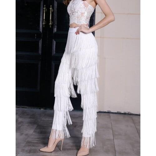 Fashion Sexy Slim Tassel Straight Women Pants High Waist Solid Full Length Knitted Pants for Women Donsignet