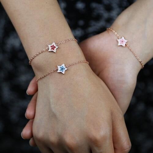 Factory price rose gold color plated tiny link chain with pink red blue enamel star charm bracelet for girl party gift