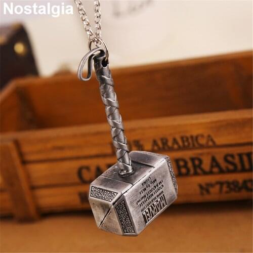 Nostalgia Thor Hammer Pendant Superhero Necklace Men Jewelry Fathers Day Gift