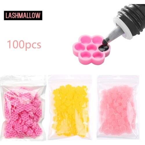 New 100 PCS False Eyelash Extension Blooming Cup Glue Holder Pink Flower Plum Shaped Eyelashes Accessories Lashes Supplies
