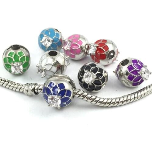 Blooming Dahlia Clip Cubic Zironia European Beads Fit Charms Bracelets&Bangles Necklace