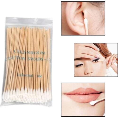 100/200Pcs 6 Inch Long Wooden Handle Cotton Swabs Single-Head Cleaning Sterile Sticks Applicator for Wound Clean Makeup