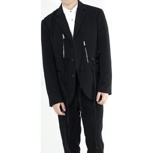 S-6XL!!The mens suit with loose black stitching straps