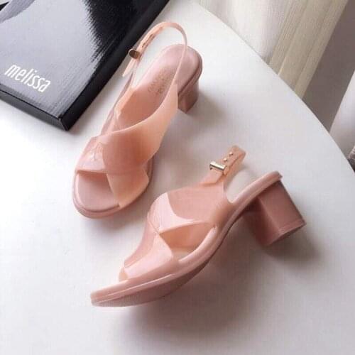 Summer Fish Mouth Thick Heel Crystal Jelly Shoes Comfortable Straps Waterproof White High-heeled Women Sandals SM055