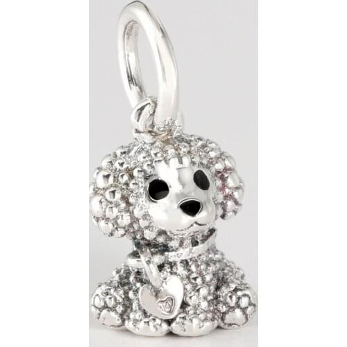 Free Shipping 925 Sterling Silver Poodle Dog Dangle pan Charm Fit Original Bracelet For Women DIY Jewelry S925 Beads