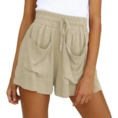 Women Casual Shorts High Waist Wide Leg Summer Solid Color Drawstring Shorts for Office Solid Cotton Sport Hight Waits Shorts